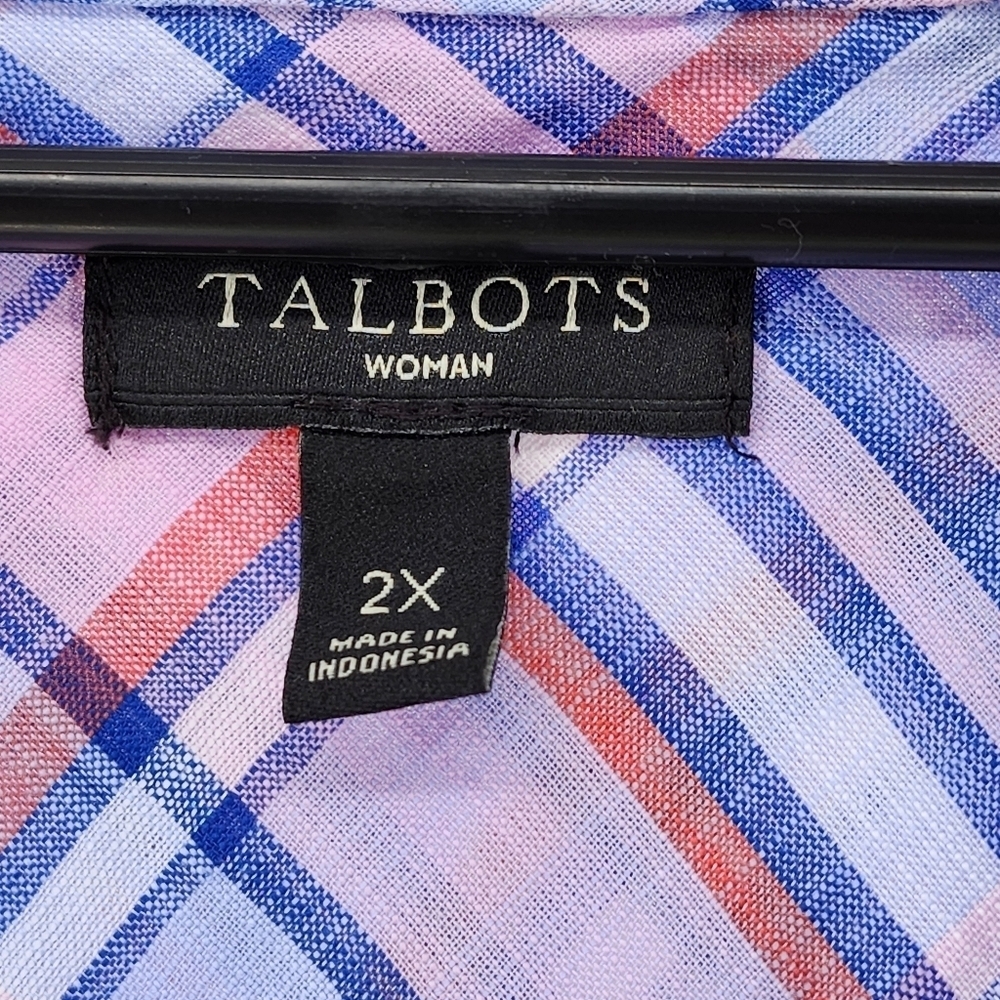Talbots Women's Purple Plaid Ruffle Neck Blouse - 2X - Picture 3 of 5